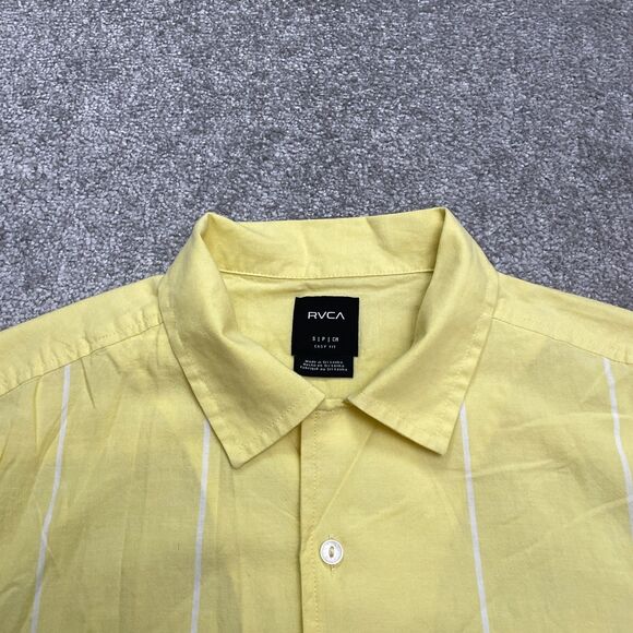 RVCA Kevin Spanky Long Button Down Shirt Mens Small Yellow Striped Short Sleeve - Picture 5 of 13